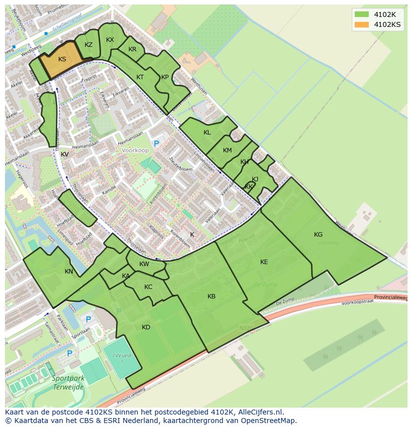 Afbeelding van het postcodegebied 4102 KS op de kaart.