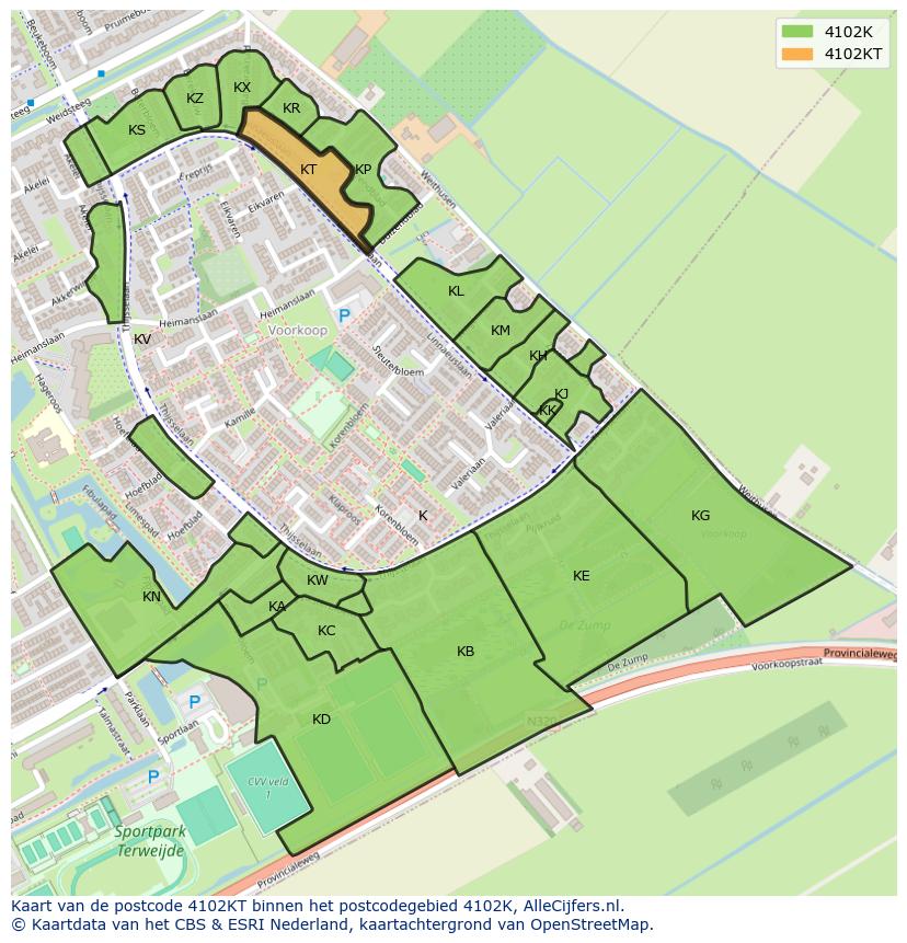 Afbeelding van het postcodegebied 4102 KT op de kaart.