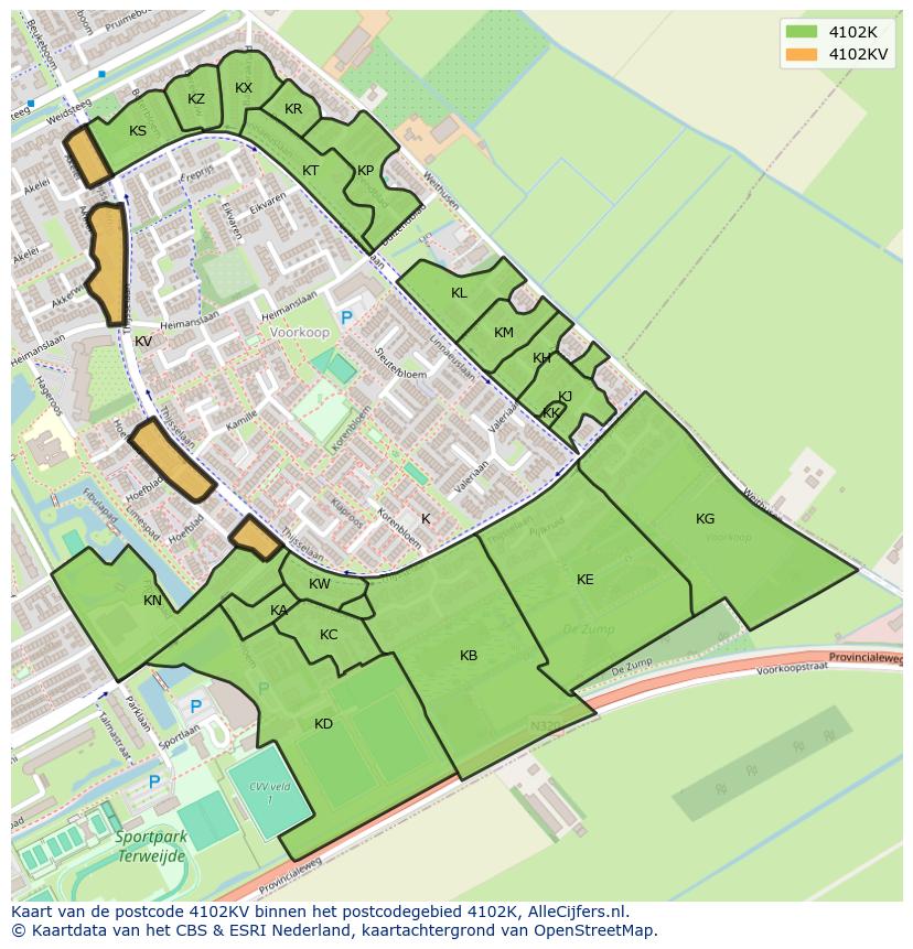 Afbeelding van het postcodegebied 4102 KV op de kaart.