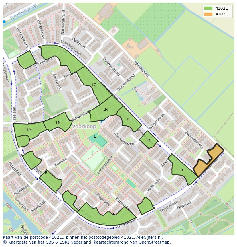 Afbeelding van het postcodegebied 4102 LD op de kaart.