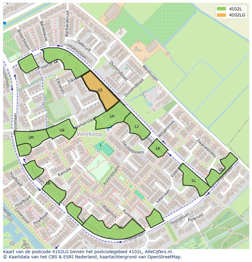 Afbeelding van het postcodegebied 4102 LG op de kaart.