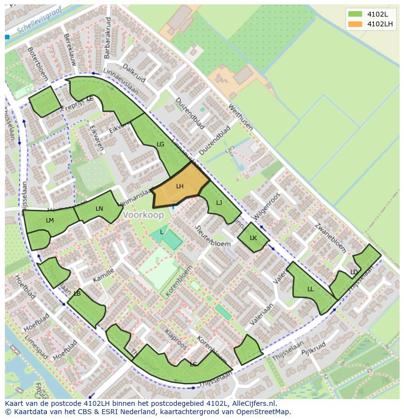 Afbeelding van het postcodegebied 4102 LH op de kaart.