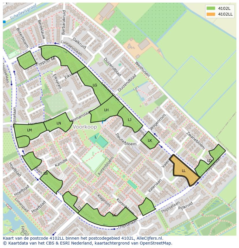 Afbeelding van het postcodegebied 4102 LL op de kaart.