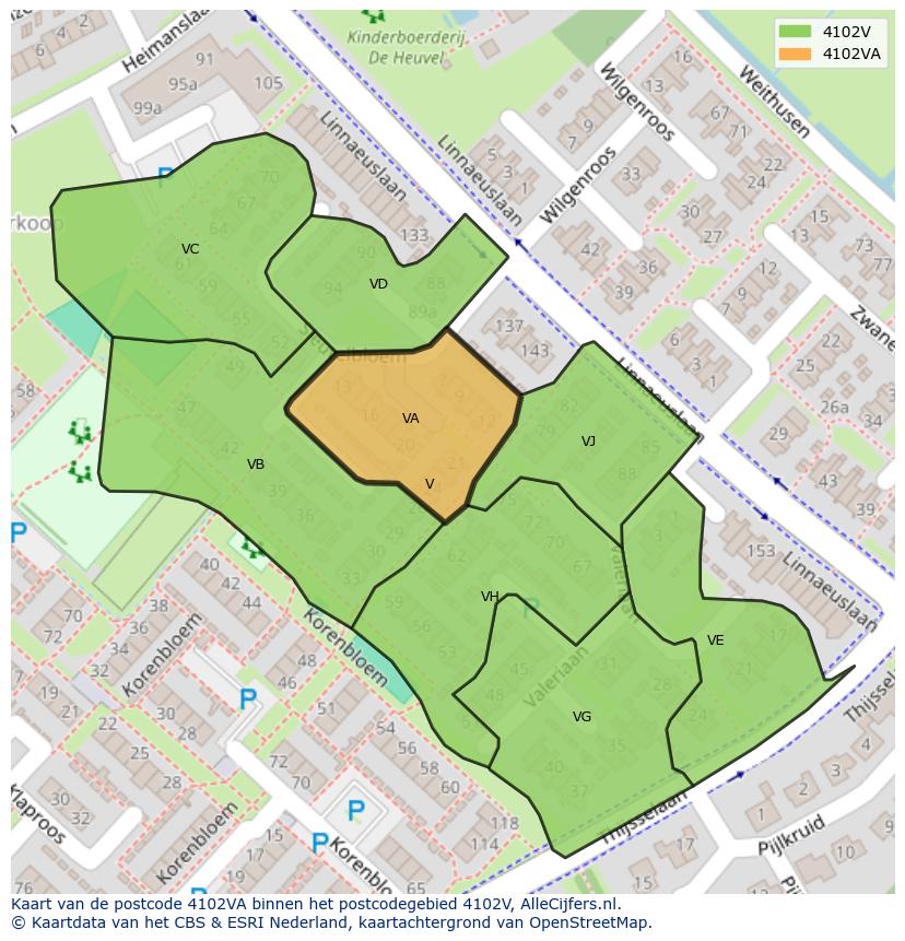 Afbeelding van het postcodegebied 4102 VA op de kaart.
