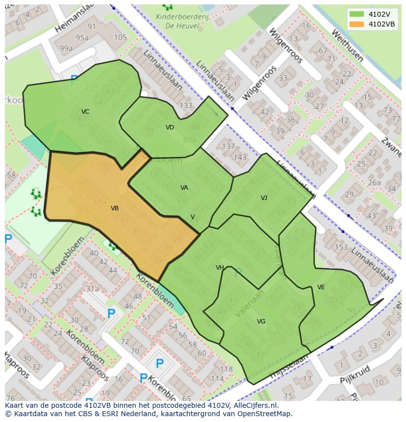 Afbeelding van het postcodegebied 4102 VB op de kaart.