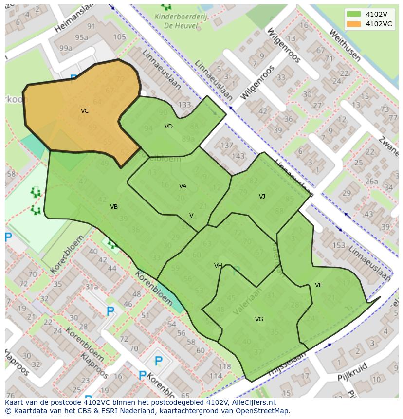 Afbeelding van het postcodegebied 4102 VC op de kaart.