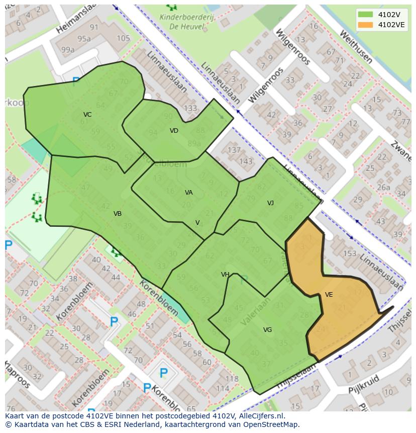 Afbeelding van het postcodegebied 4102 VE op de kaart.