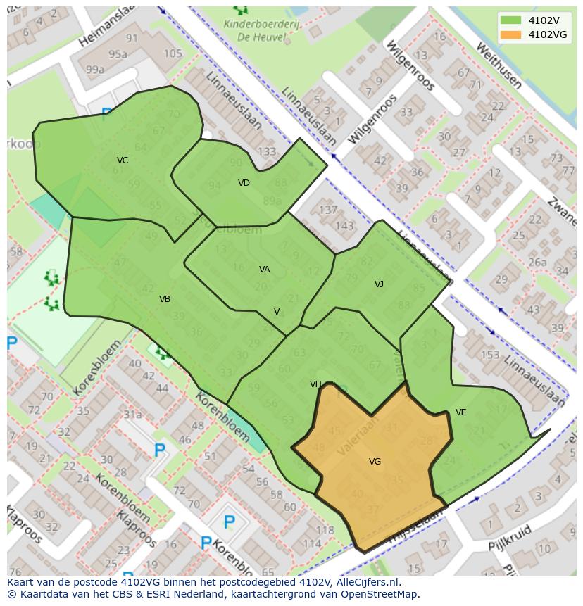 Afbeelding van het postcodegebied 4102 VG op de kaart.