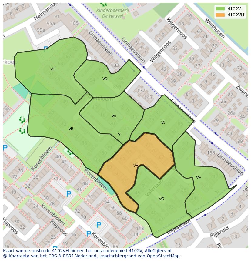 Afbeelding van het postcodegebied 4102 VH op de kaart.