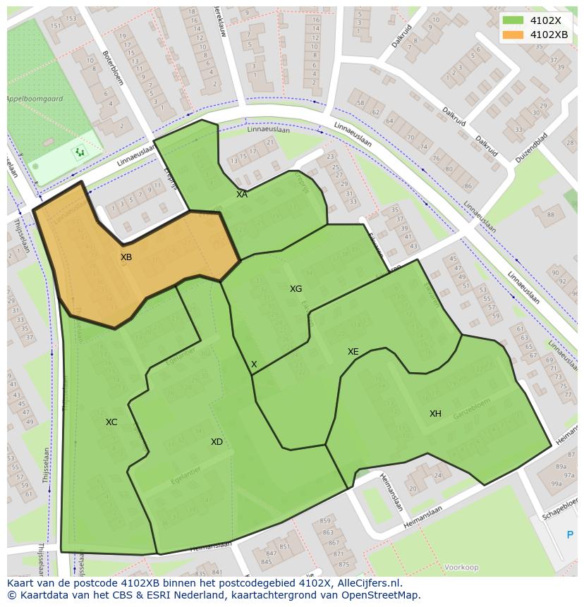 Afbeelding van het postcodegebied 4102 XB op de kaart.