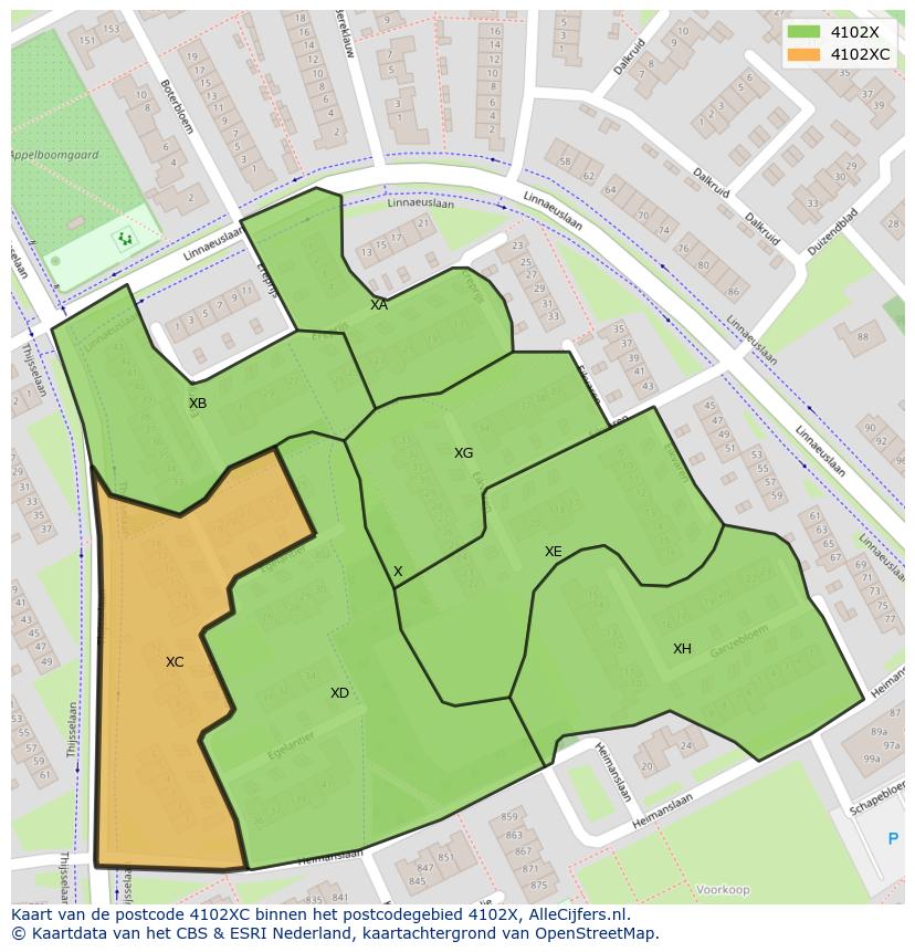Afbeelding van het postcodegebied 4102 XC op de kaart.