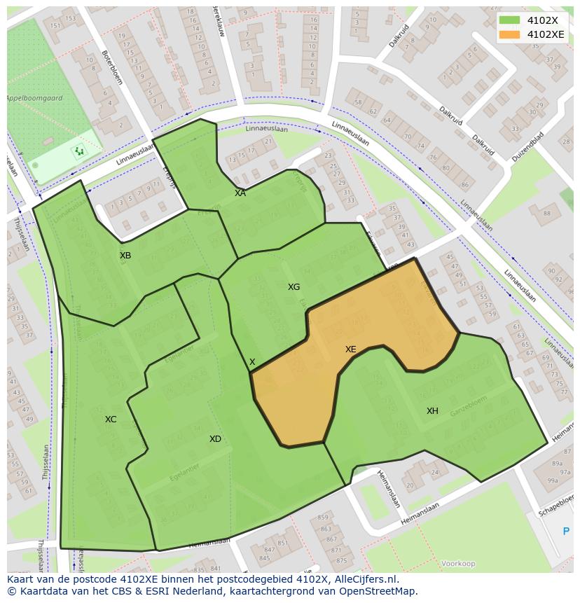 Afbeelding van het postcodegebied 4102 XE op de kaart.