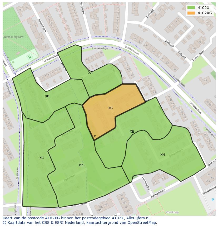 Afbeelding van het postcodegebied 4102 XG op de kaart.