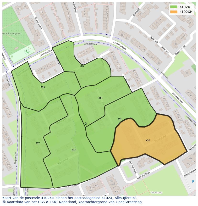Afbeelding van het postcodegebied 4102 XH op de kaart.