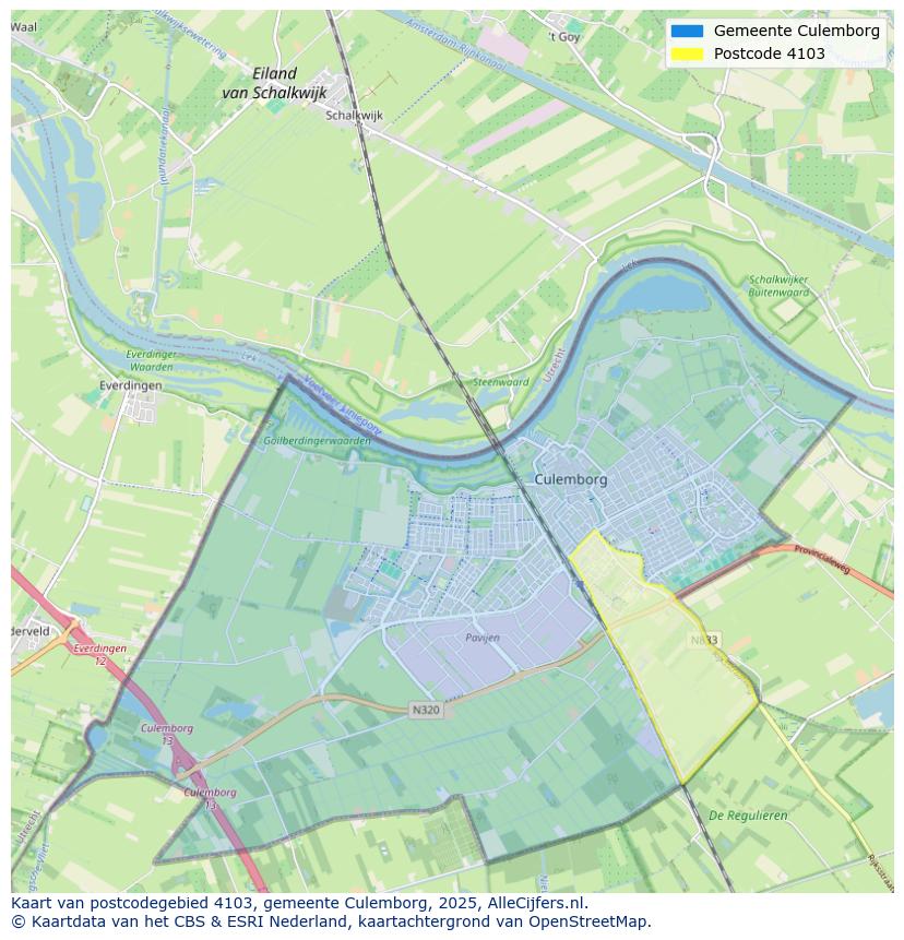 Afbeelding van het postcodegebied 4103 op de kaart.
