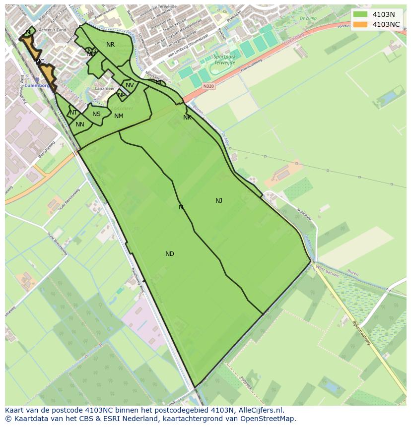 Afbeelding van het postcodegebied 4103 NC op de kaart.