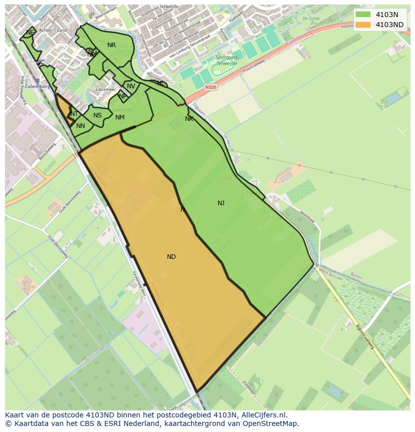 Afbeelding van het postcodegebied 4103 ND op de kaart.