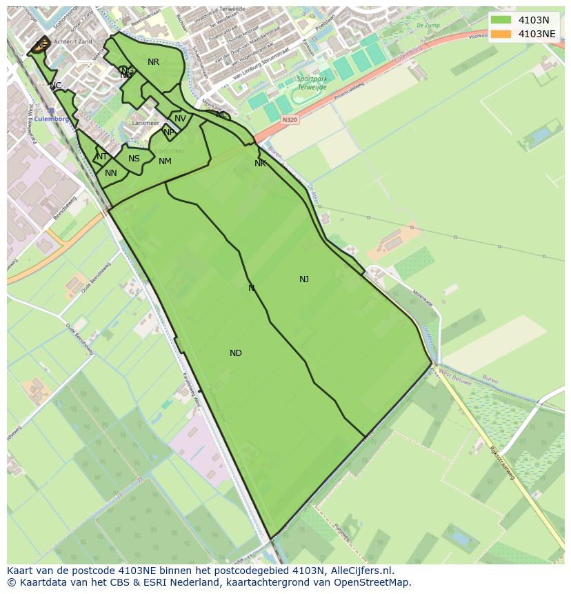 Afbeelding van het postcodegebied 4103 NE op de kaart.