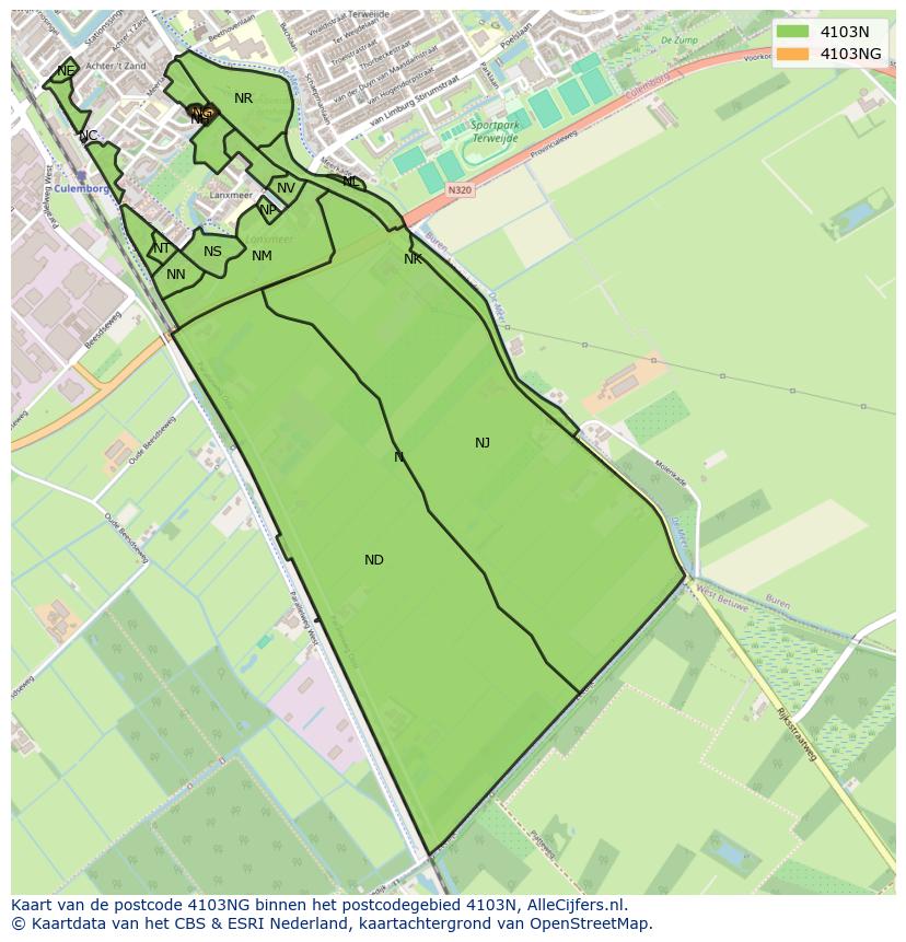 Afbeelding van het postcodegebied 4103 NG op de kaart.
