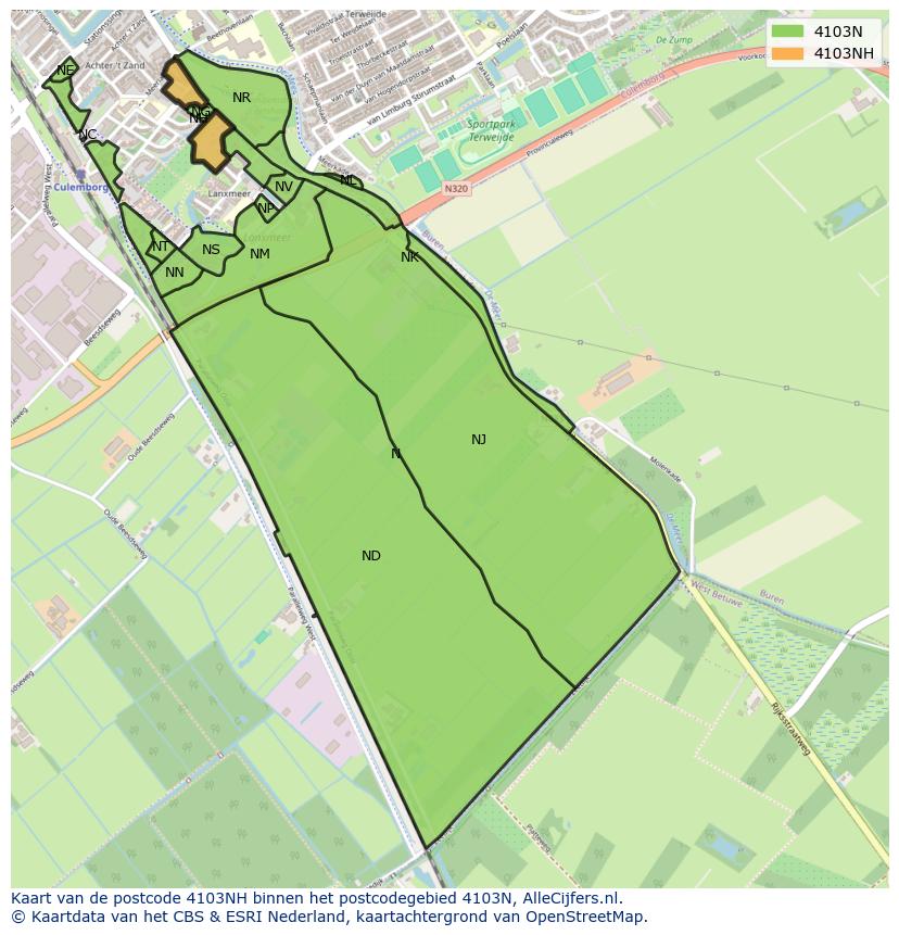 Afbeelding van het postcodegebied 4103 NH op de kaart.