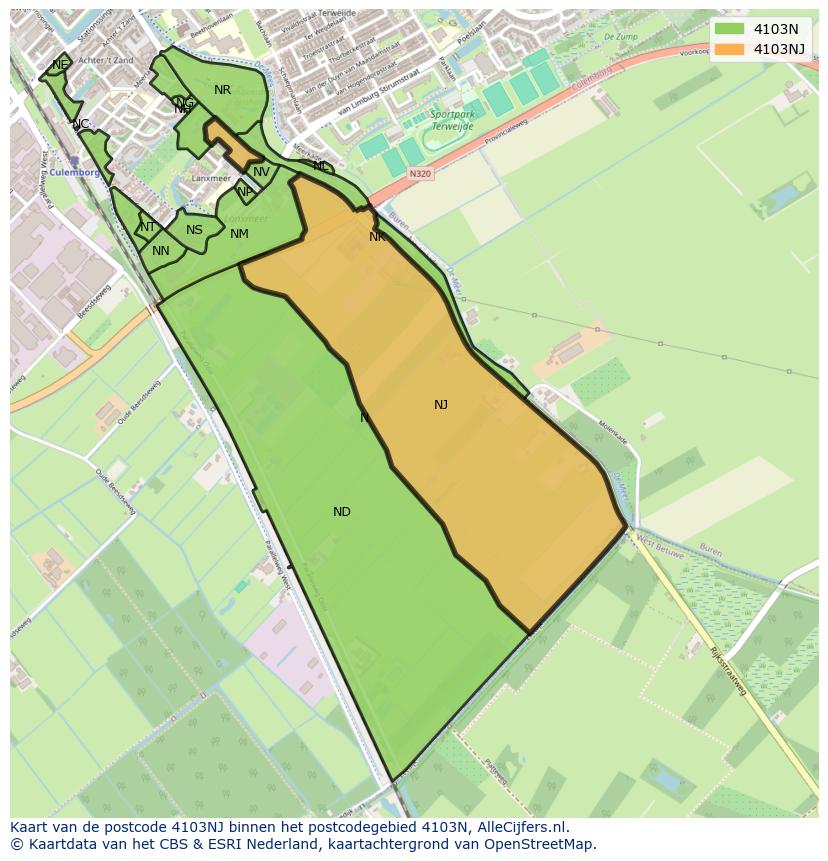Afbeelding van het postcodegebied 4103 NJ op de kaart.