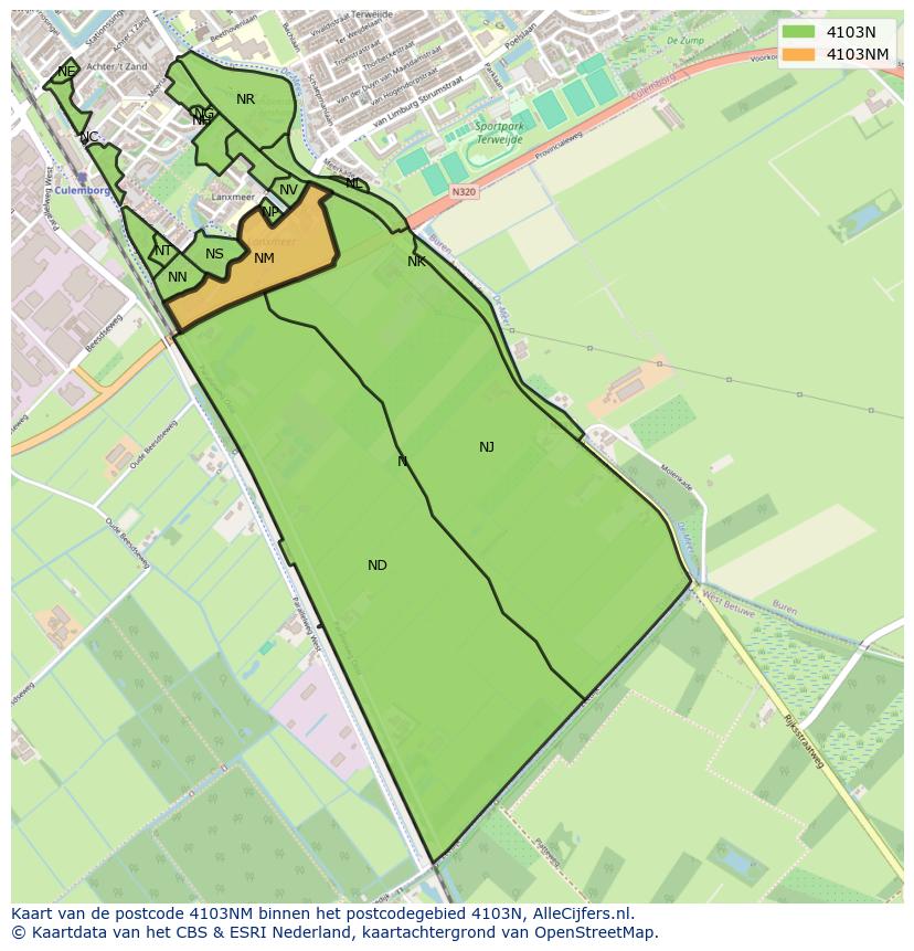 Afbeelding van het postcodegebied 4103 NM op de kaart.