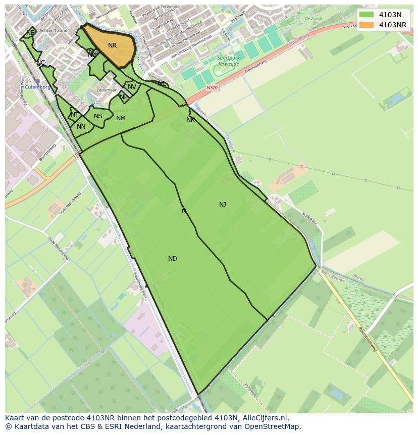 Afbeelding van het postcodegebied 4103 NR op de kaart.