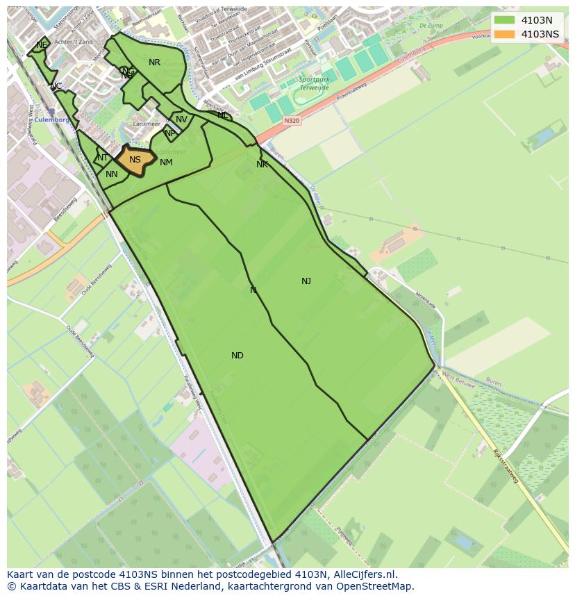Afbeelding van het postcodegebied 4103 NS op de kaart.