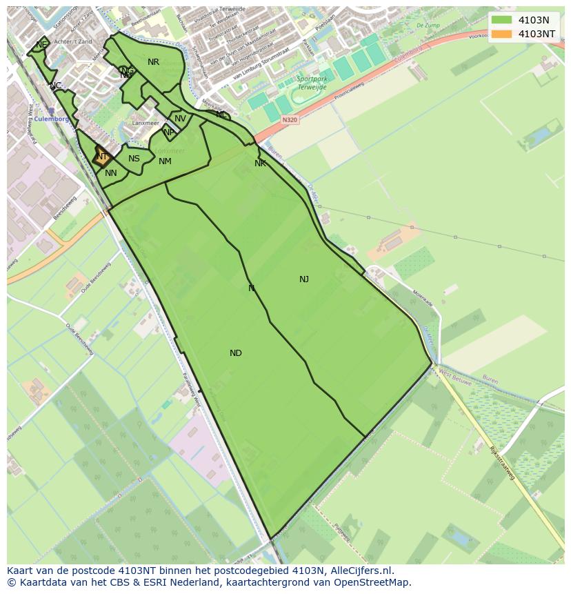 Afbeelding van het postcodegebied 4103 NT op de kaart.