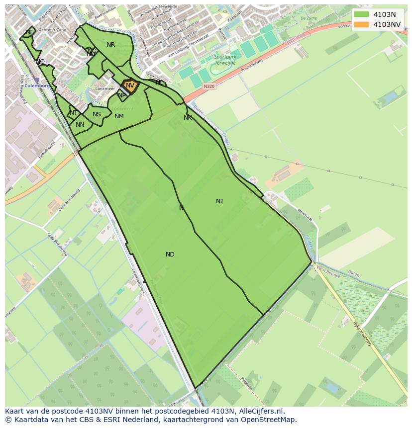 Afbeelding van het postcodegebied 4103 NV op de kaart.