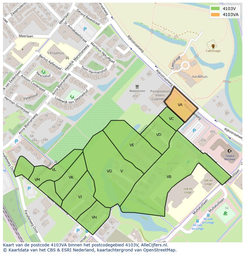 Afbeelding van het postcodegebied 4103 VA op de kaart.