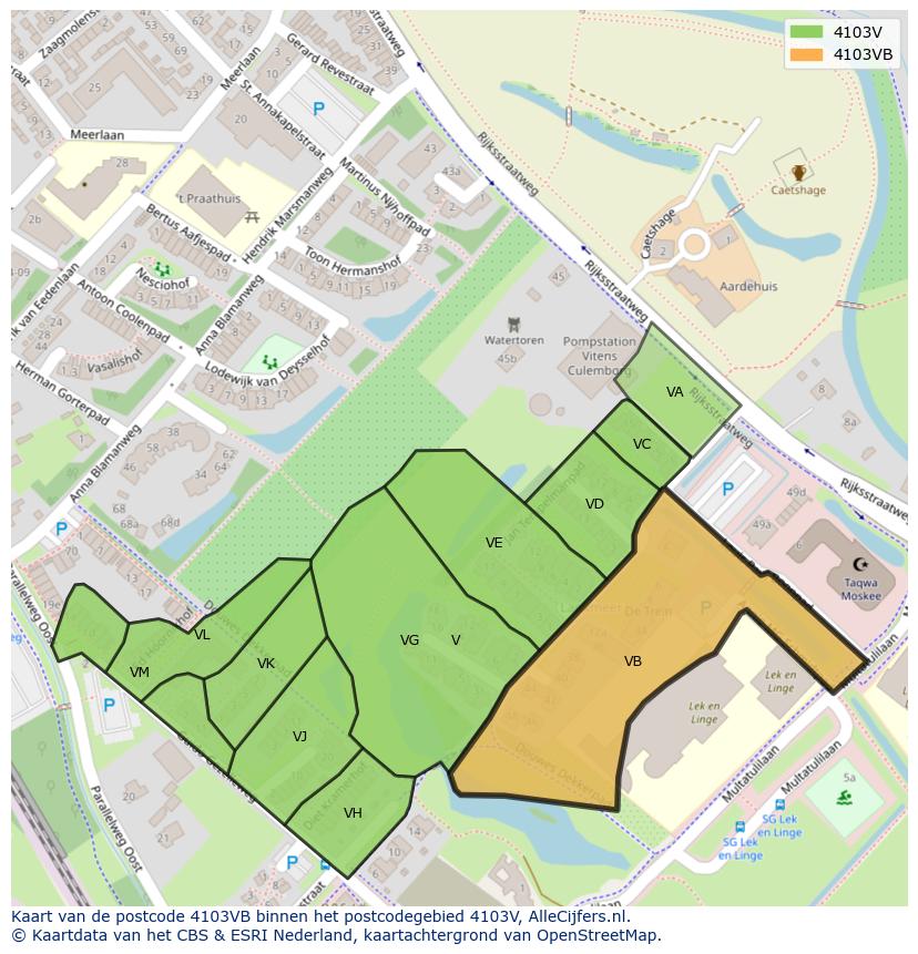 Afbeelding van het postcodegebied 4103 VB op de kaart.