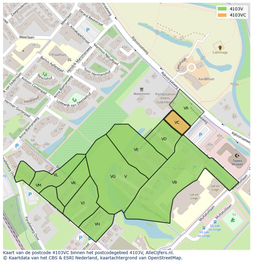 Afbeelding van het postcodegebied 4103 VC op de kaart.