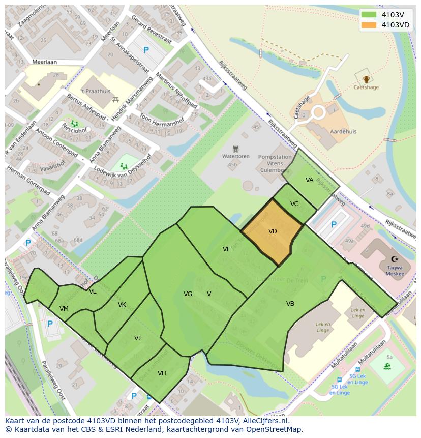 Afbeelding van het postcodegebied 4103 VD op de kaart.