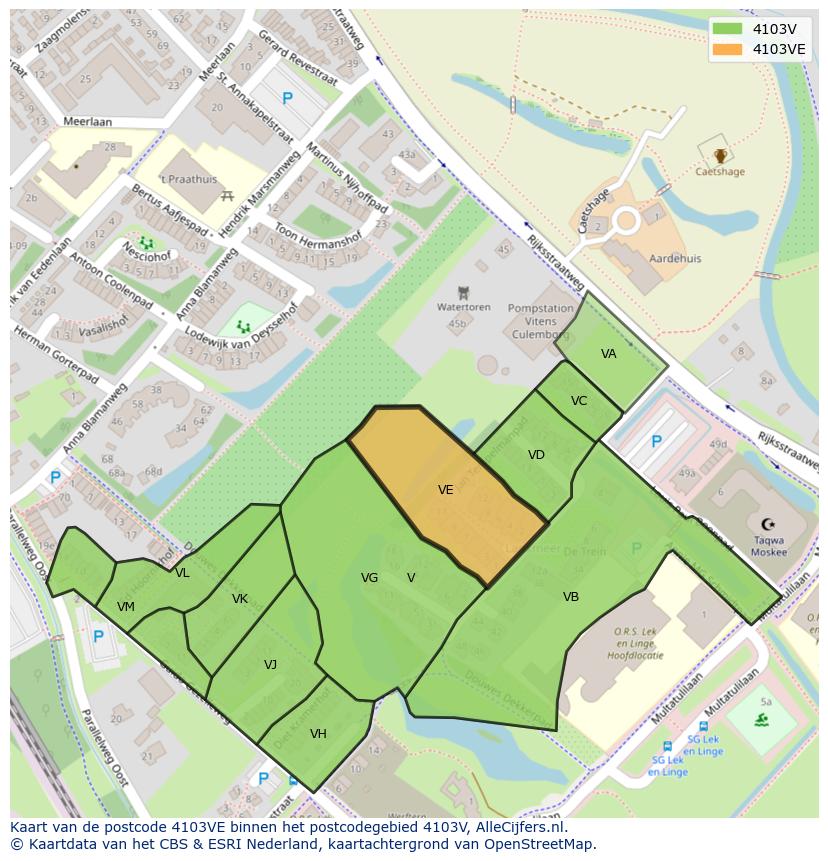 Afbeelding van het postcodegebied 4103 VE op de kaart.