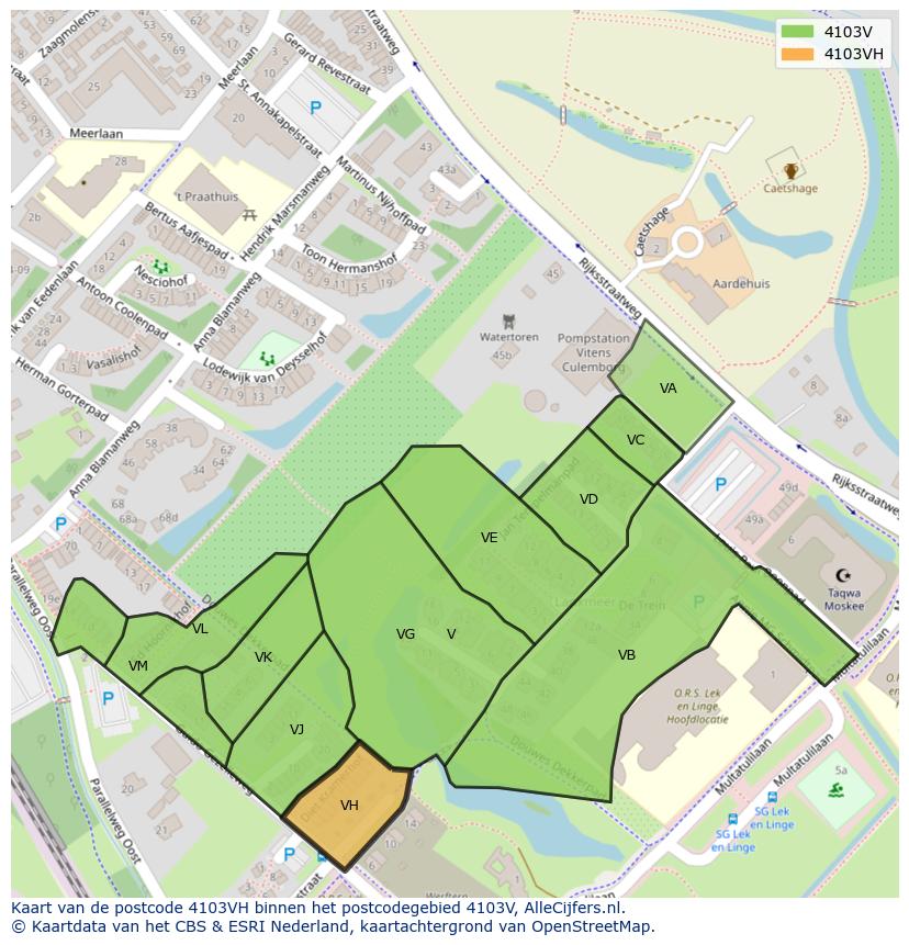 Afbeelding van het postcodegebied 4103 VH op de kaart.