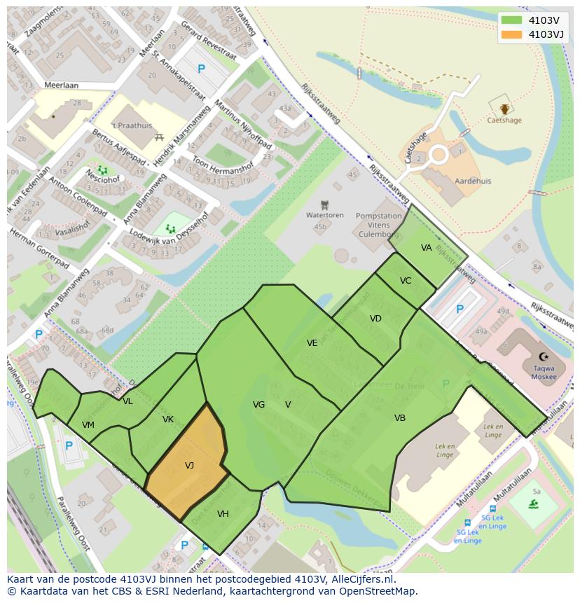 Afbeelding van het postcodegebied 4103 VJ op de kaart.