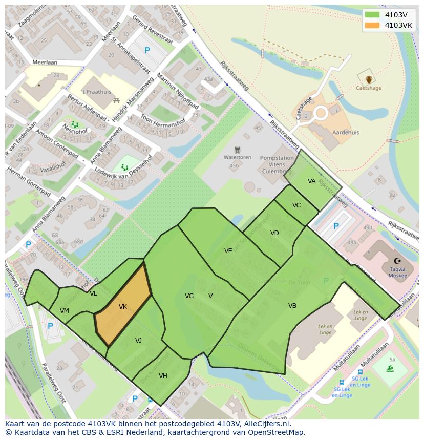 Afbeelding van het postcodegebied 4103 VK op de kaart.