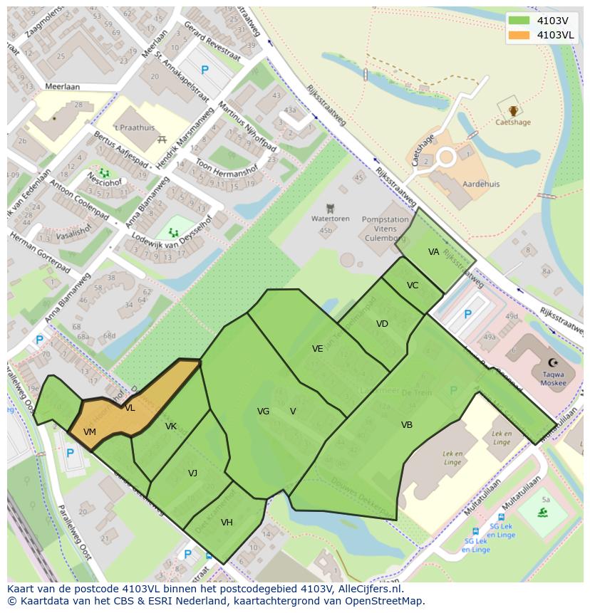 Afbeelding van het postcodegebied 4103 VL op de kaart.