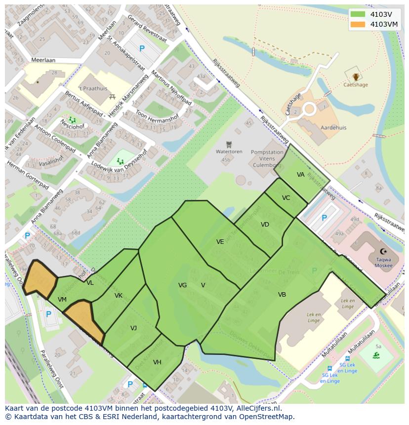 Afbeelding van het postcodegebied 4103 VM op de kaart.