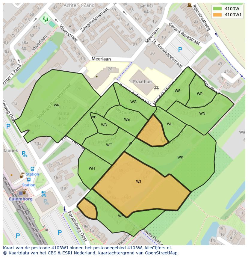 Afbeelding van het postcodegebied 4103 WJ op de kaart.