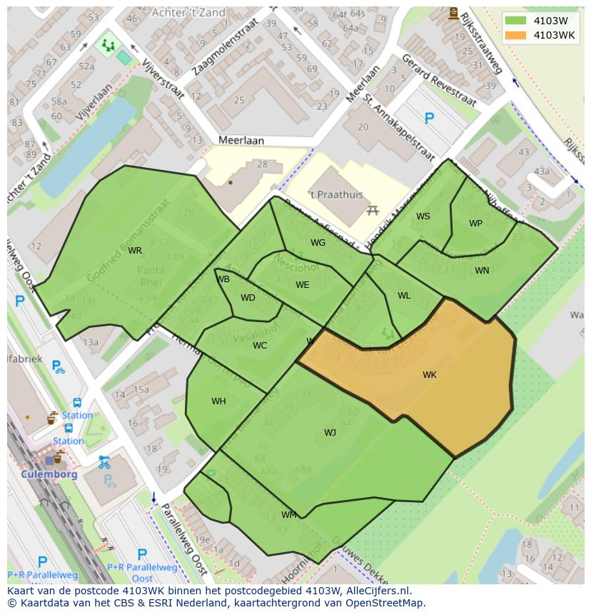 Afbeelding van het postcodegebied 4103 WK op de kaart.