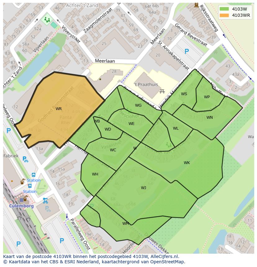 Afbeelding van het postcodegebied 4103 WR op de kaart.