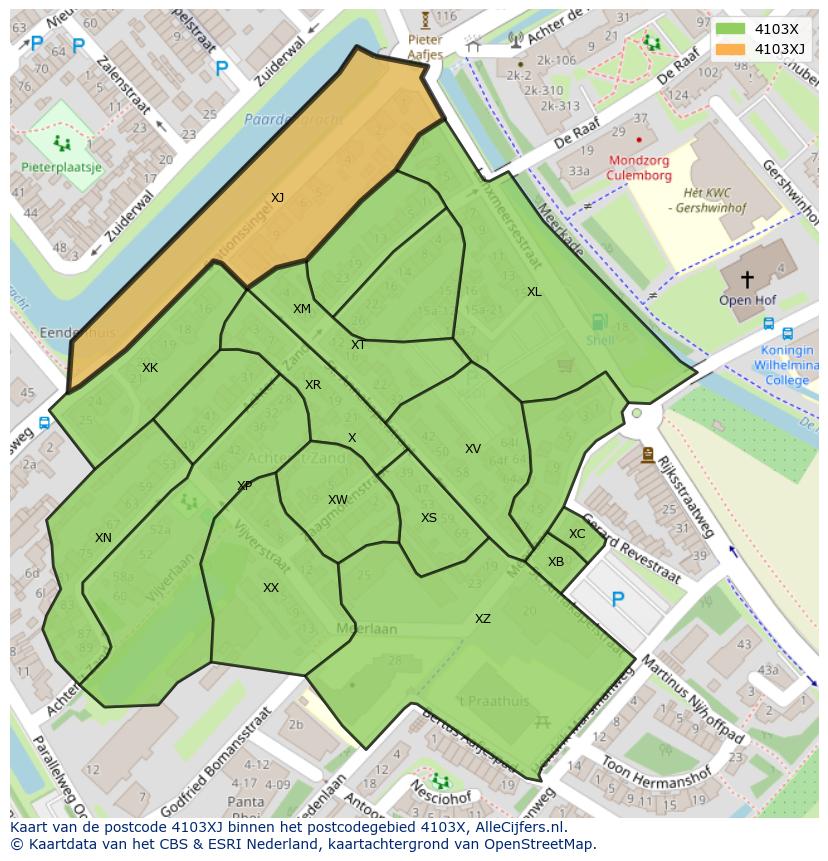 Afbeelding van het postcodegebied 4103 XJ op de kaart.