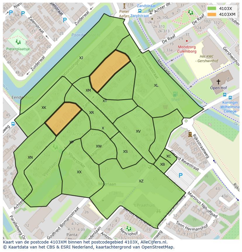Afbeelding van het postcodegebied 4103 XM op de kaart.