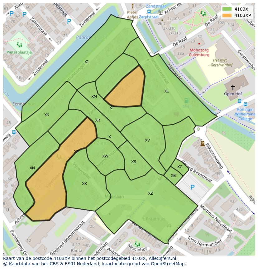 Afbeelding van het postcodegebied 4103 XP op de kaart.