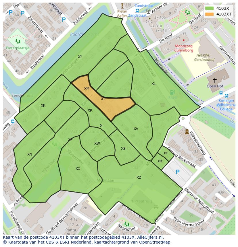 Afbeelding van het postcodegebied 4103 XT op de kaart.