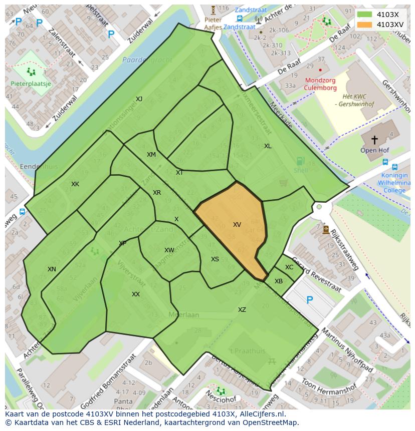 Afbeelding van het postcodegebied 4103 XV op de kaart.