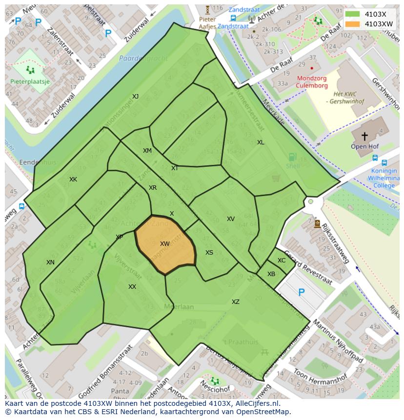 Afbeelding van het postcodegebied 4103 XW op de kaart.