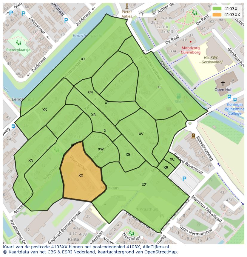 Afbeelding van het postcodegebied 4103 XX op de kaart.